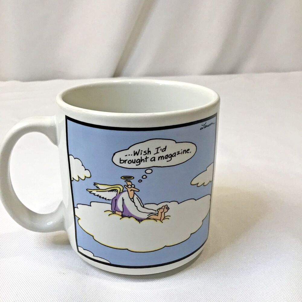 Vtg The Far Side Angel Wish I'd Brought Magazine Coffee Mug Cup 1985 Gary Larson